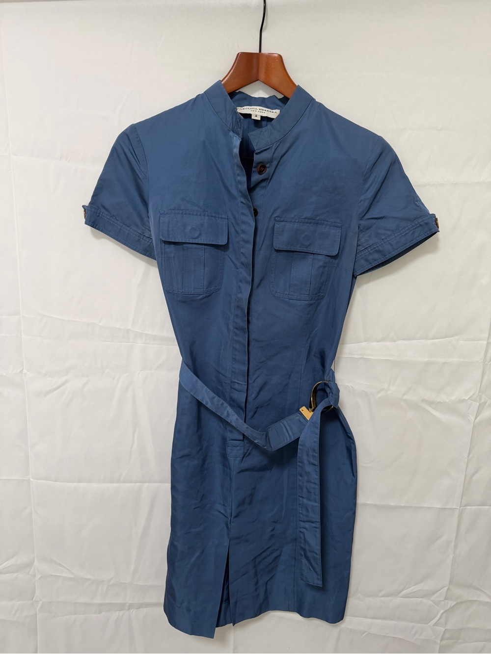 Carolina Herrera Blue Short-Sleeve Midi Shirt Dress